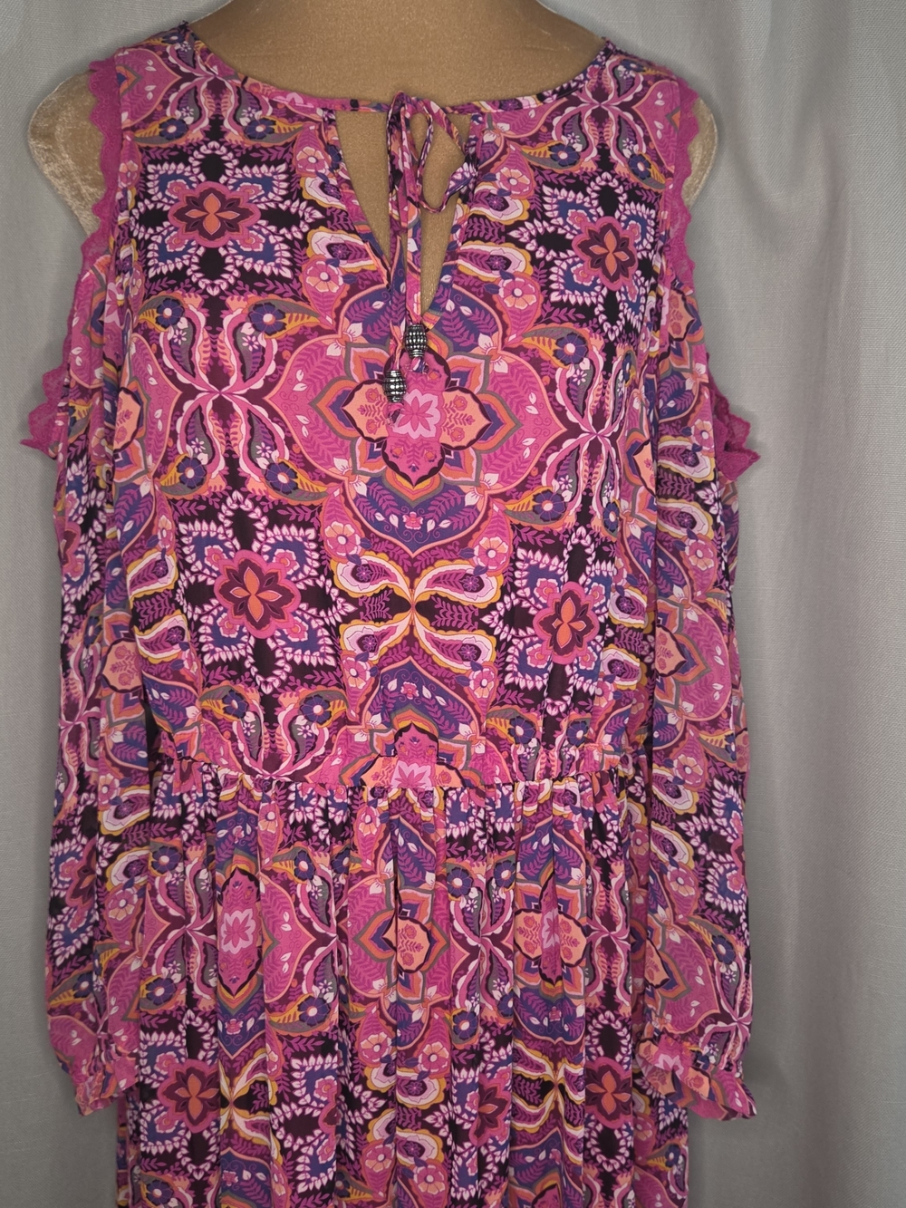 Lane Bryant Size 14 Maxi Dress Women's Pink Floral Print Cold-Shoulder Blouse